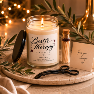 bestie therapy candle – scented with wine, secrets & highly questionable advice