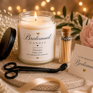 bridesmaid candle – scented with champagne, happy tears & unforgettable memories