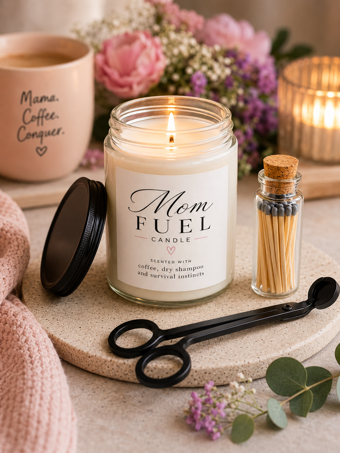 mom fuel candle – scented with coffee, dry shampoo & survival instincts mom fuel candle – scented with coffee, dry shampoo & survival instincts