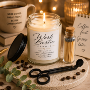 work bestie candle – scented with caffeine and conversations that should probably stay in the office